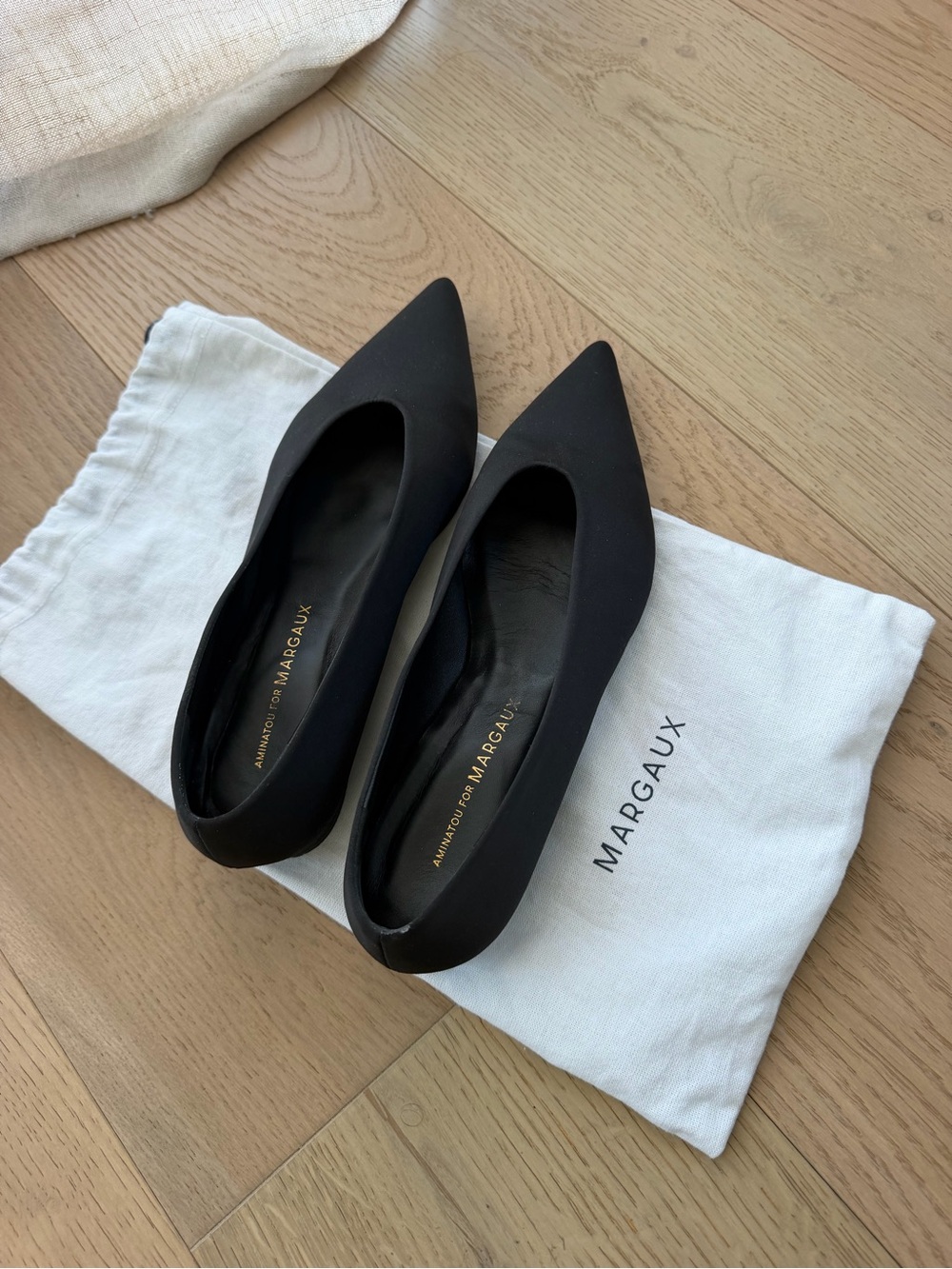 Margaux “The Parra” Black Satin Pointed Ballet Flats